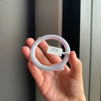 白底淡紫天然翡翠圆条手镯 | White & Lavender Jadeite Round Bangle