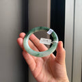 白底飘绿天然翡翠圆条手镯 | White & Green Floating Jadeite Round Bangle