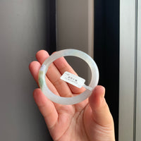 冰润白底飘绿翡翠圆条手镯 | Icy White Jadeite Round Bangle with Soft Green