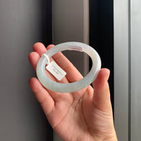 清透白底青圆条手镯 | Soft White & Green Jadeite Round Bangle