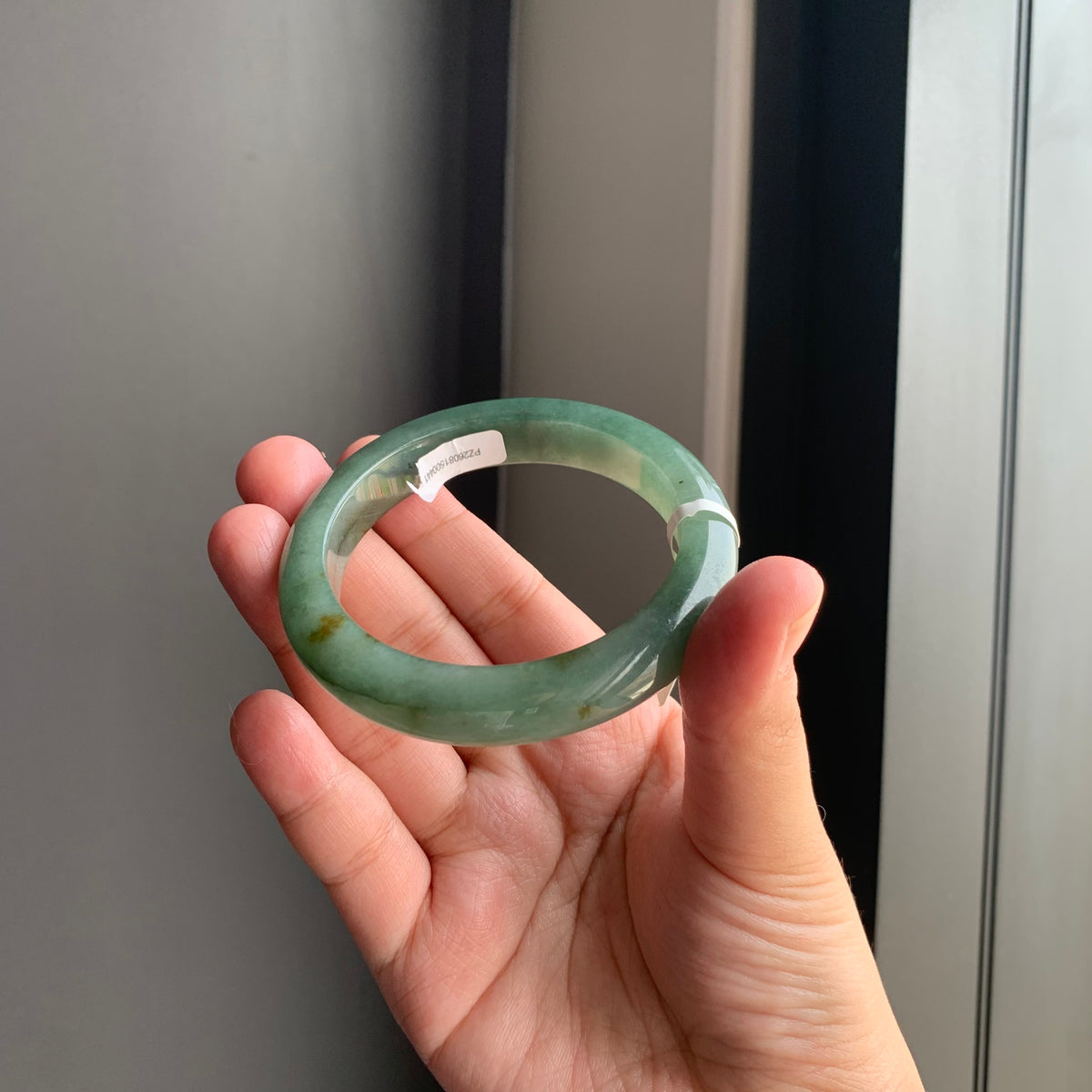半山水油青翡翠正圈手镯 | Half-Mountain Water Oily Green Jadeite Bangle