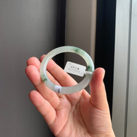 冰飘花翡翠圆条手镯 | Icy Floating Green Jadeite Round Bangle