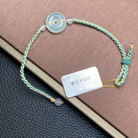 飘花平安扣手绳 | Jadeite Donut with Floating Green Cord Bracelet