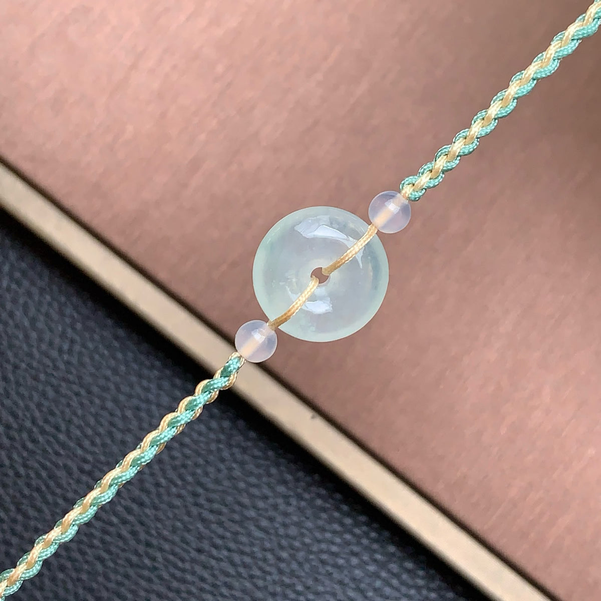 飘花平安扣手绳 | Jadeite Donut with Floating Green Cord Bracelet