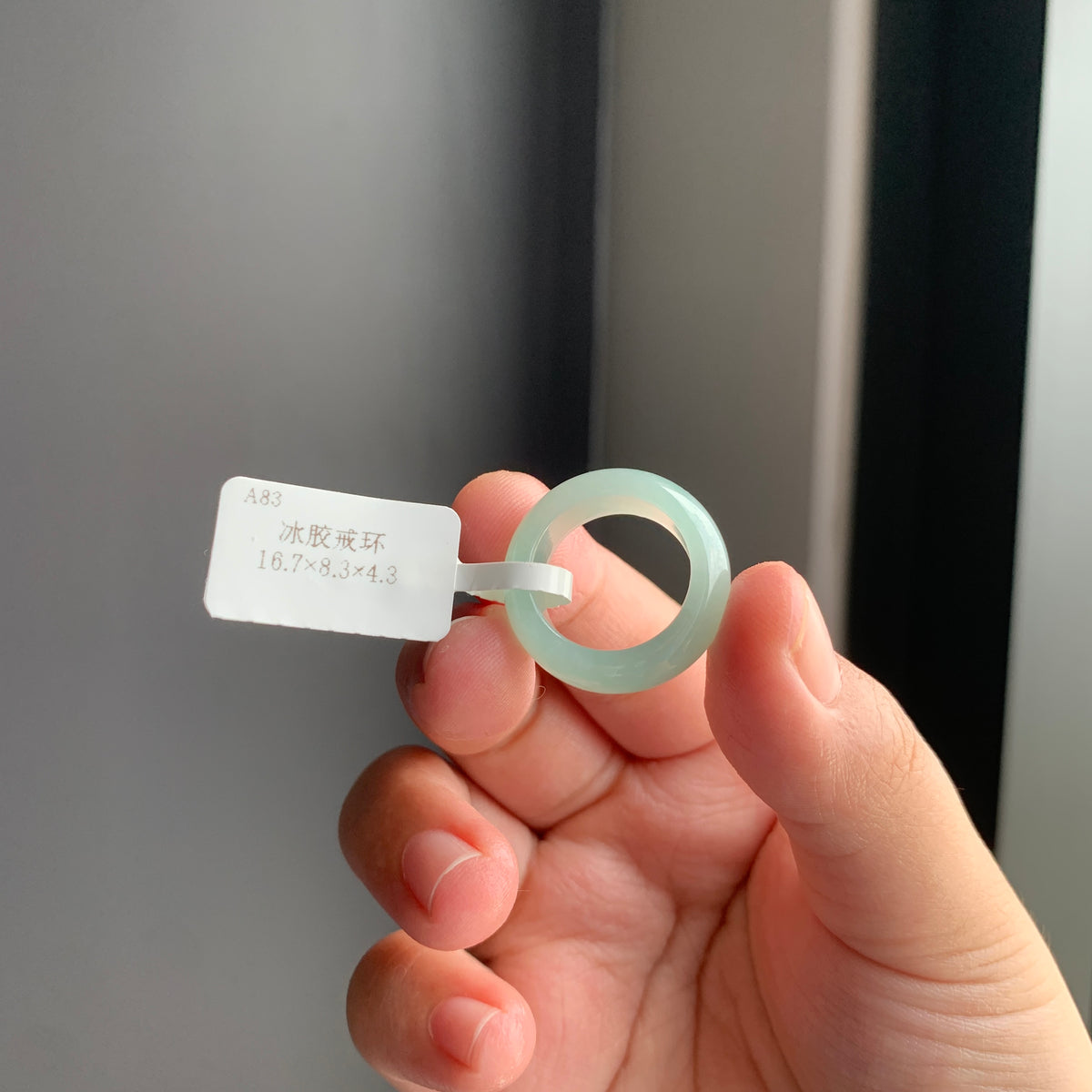 冰胶淡绿天然翡翠戒指 | Icy Light Green Jadeite Ring