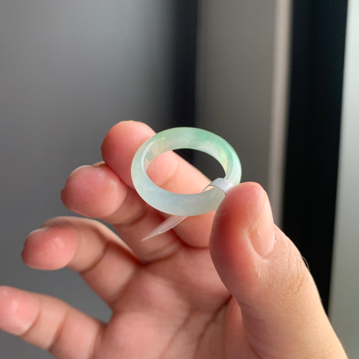 白冰飘绿翡翠戒指 | Icy White Jadeite Ring with Green